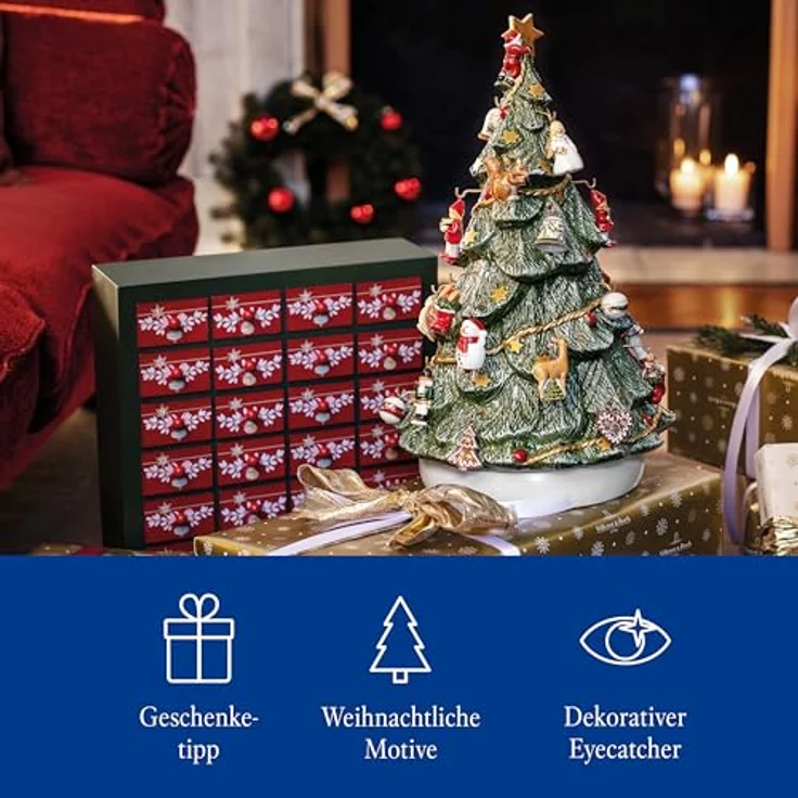 Villeroy & Boch - Christmas Toy'S Memory Adventskalender Set 26 Teilig Mit 24 Porzellanfiguren Inklusive Weihnachtsbaum Zum Aufhängen, 24 Türchen, Weihnachten, Weihnachtsdeko, Porzellan, Grün-Holzrahmen – Bild 4