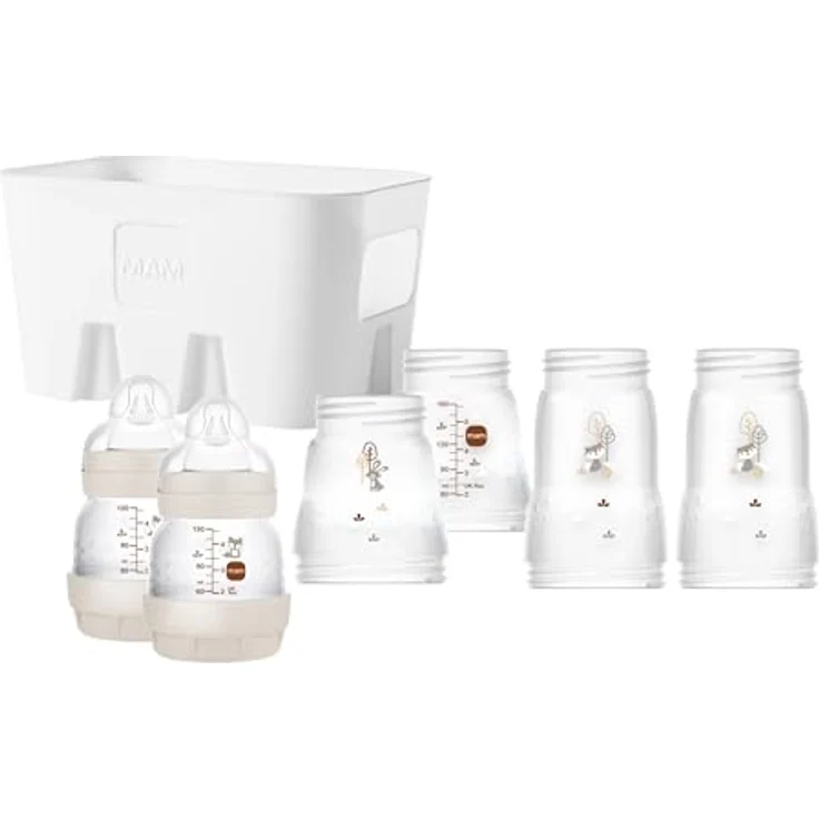 MAM Easy Start Anti-Colic Combi-Set, Babyflaschen Set mit 6 Flaschen gegen Koliken (2 x 130 ml, 160 ml, 260 ml) & Flaschenkorb, Babyausstattung ab der Geburt, beige - Preisvergleich – Bild 1