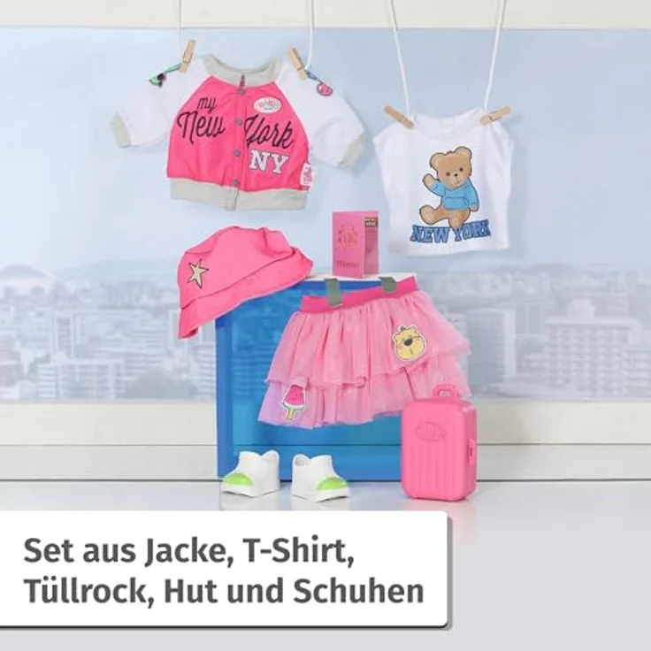 BABY Born Deluxe Reiseoutfit mit Puppenkleid, Hut, Schuhen, Reisepass und Koffer für 43cm Puppen, Zapf Creation - LANDEBAHN WIRD ZUM LAUFSTEG – Bild 3