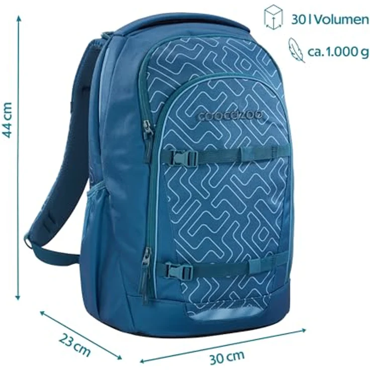 Coocazoo Every „Blue Maze“, ergonomischer Schulrucksack, höhenverstellbar, 30 Liter, blau, mit Brustgurt & Hüftgurt, für ab der 3. Klasse – Bild 2