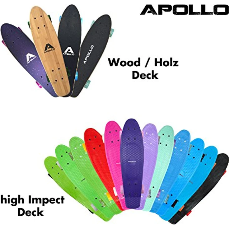 Apollo Wooden Fancy Skateboard, Vintage Cruiser Komplettboard mit und ohne LED Wheels, Größe: 22.5'' (57,15 cm), Farbe: Matei Mini – Bild 5