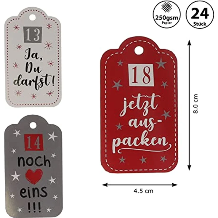 Cepewa Adventskalender DIY Karten mit Sprüchen Bastelset │ 4,5x8cm Papier 1-24 Karten │ Weihnachten Adventszeit Kalender (1 x Adventskalender Karten 24tlg.) – Bild 2