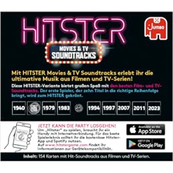 Jumbo Hitster, Film- & Serien-Soundtracks, Deutsche Erweiterung, 154 Musikkarten, Party- & Kartenspiel für Erwachsene und Familien, 2 bis 10 Spieler, ab 16 Jahren – Bild 3
