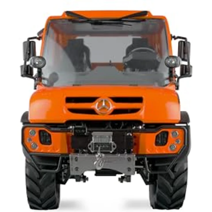 Amewi Mercedes-Benz Unimog Geräteträger 4WD 1:10 ARTR orange RC ferngesteuert Lizenz Fahrzeug mit Portalachsen, Schaltbare Seilwinde, LED-Beleuchtung und Soundmodul – Bild 5