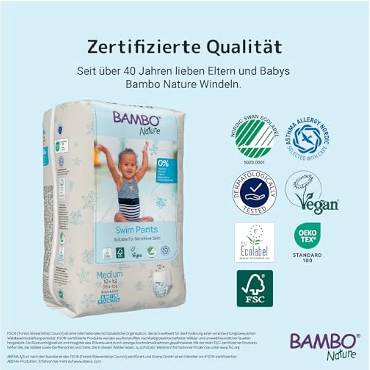 Bambo Nature Schwimmwindel Baby, Größe M (12+ kg), 12 St. Windeln | Secure-Fit Einweg-Badehose | Auslaufsicherer Komfort beim Wasserspiel – Bild 4