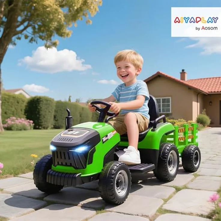 AIYAPLAY Elektrischer Kindertraktor mit Anhänger, Aufsitztraktor mit Fernbedienung, 2 Motoren, 3-Gang, für 3-8 Jahre, Grün – Bild 2