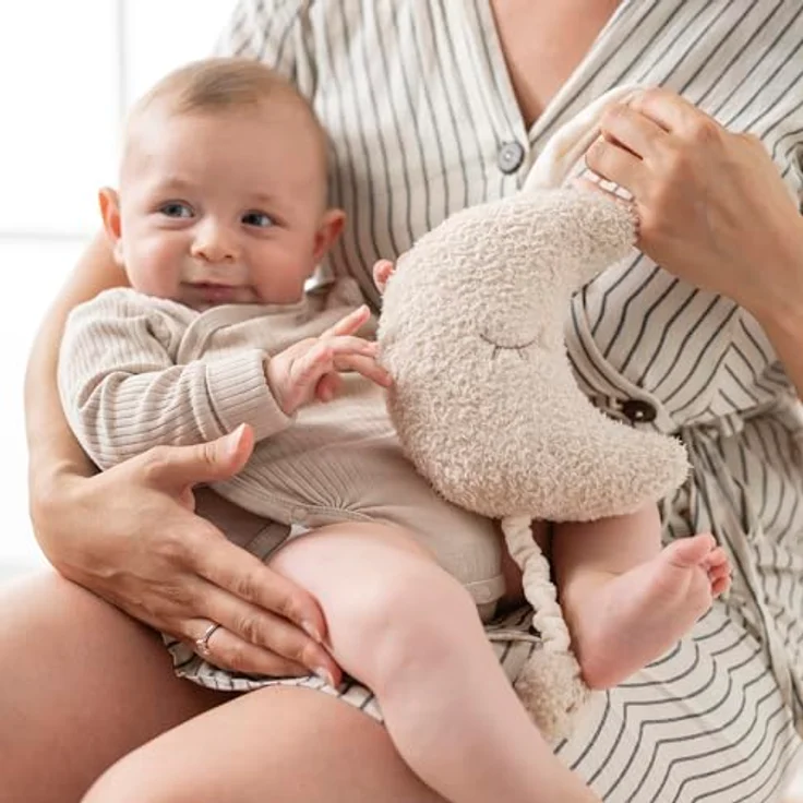 Nattou Aktiv-Kuscheltier Mond Teddy aus Polyester mit Musik, Zum Aufhängen, ca. 25 cm, Beige – Bild 3