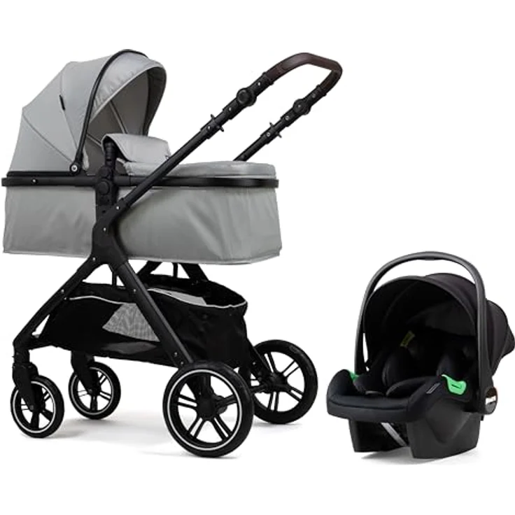 Pixini Kinderwagen Nelio 3in1 Kombikinderwagen, inkl. Babywanne & Buggy & Auto-Babyschale & Wickeltasche/Becherhalter/Regenschutz/Adapter (silber/grau) – Bild 2
