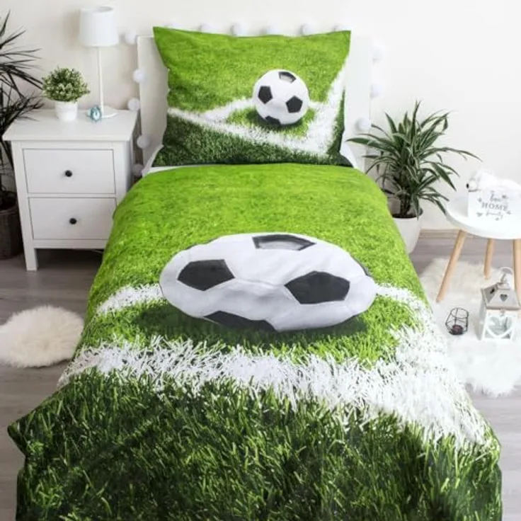 Jerry Fabrics Bettwäsche Fußball, Fußballmotiv Erwachsene, 100% Baumwolle, blau - Preisvergleich