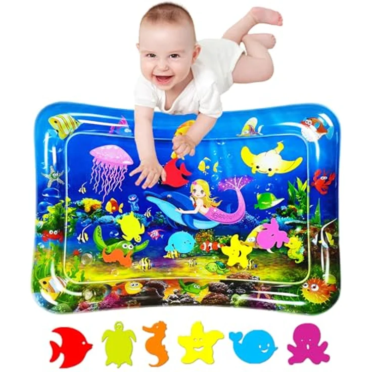 SUNSHINEMALL Wassermatte Baby, BPA-frei, 66×50CM, mit bunten Tiermotiven, ideales Spielzeug für 3-36 Monate (Blaue Meerjungfrau) – Bild 1