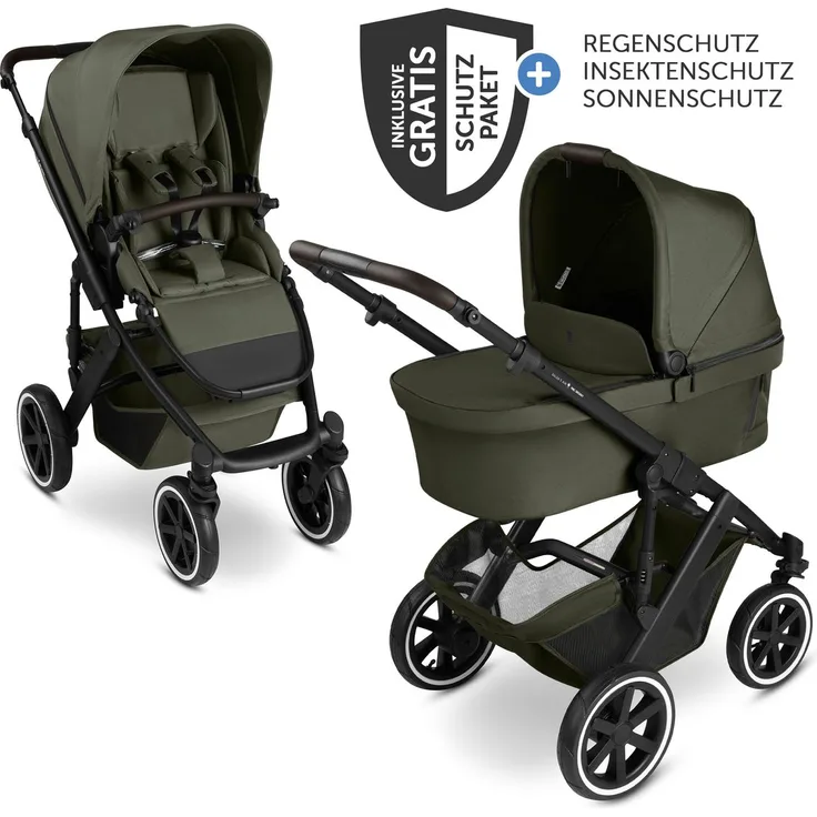 ABC Design Kombi-Kinderwagen Salsa 5 Air, inkl. Babywanne & Sportsitz, XXL-Zubehörpaket, Pure - Avocado, mit Quick-Fold-Funktion & UPF 50+ Sonnenverdeck