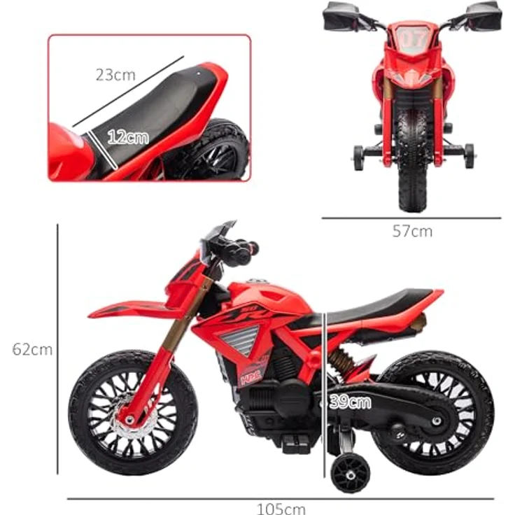 AIYAPLAY Elektro-Kindermotorrad 6V, mit Stützrädern, Hupe und Startgeräusch, belastbar bis 30 kg, Rot – Bild 5