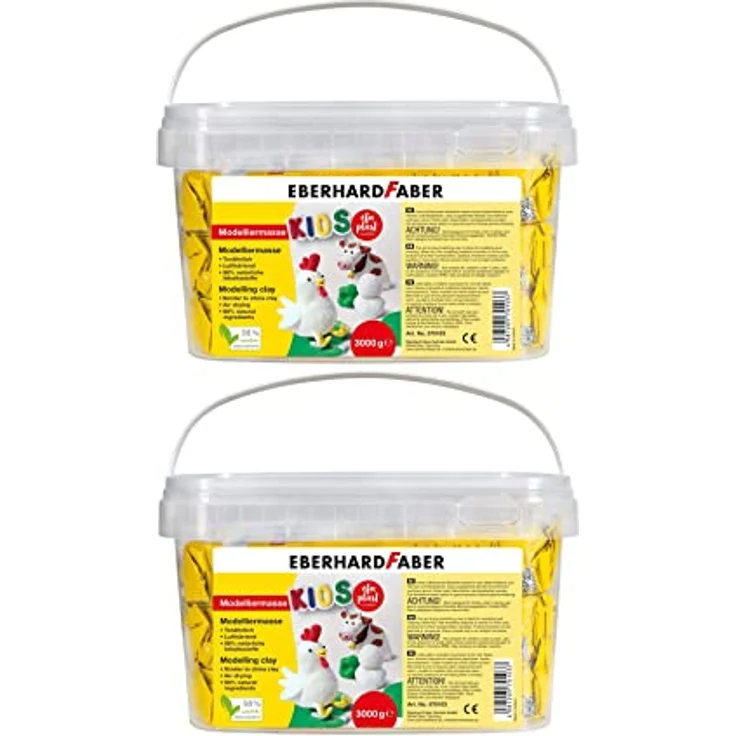 Eberhard Faber 570103 - EFAPlast Kids Modelliermasse in weiß im praktischen Eimer, Inhalt 3 kg, lufthärtend, tonähnlich, kreatives Bastelvergnügen für kleine und große Künstler (2 Eimer) – Bild 1