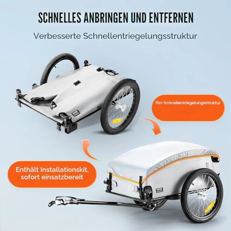 VEVOR Fahrradanhänger, faltbar mit 45kg Tragkraft, Universalkupplung, wasserdichte Abdeckung, 40cm Räder, Reflektoren für 558,8-711,2mm Fahrradräder – Bild 5
