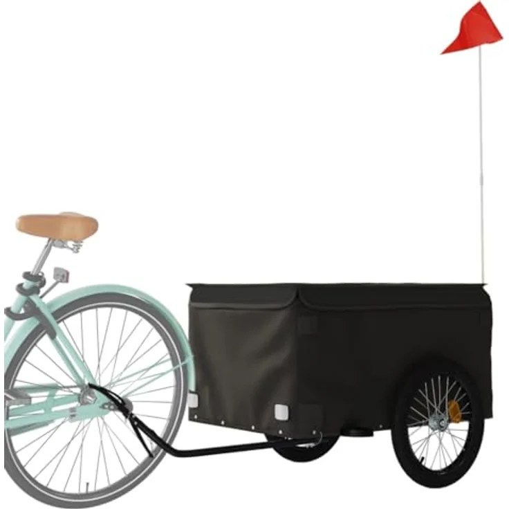 vidaXL Fahrradlastenanhänger Lastenanhänger für Fahrrad Schwarz 45 kg Eisen mit Deichsel und Sicherheitsflagge – Bild 3