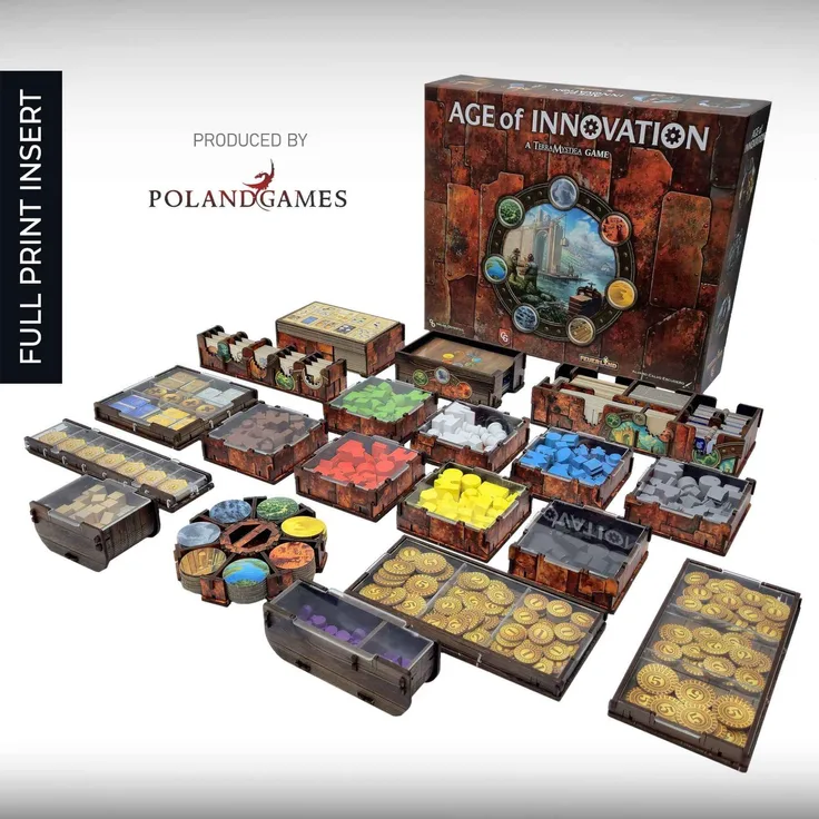 e-Raptor Insert: Age of Innovation UV Print, Spiele-Organizer für Brettspiel, robustes HDF, Platz für Karten in Schutzhüllen