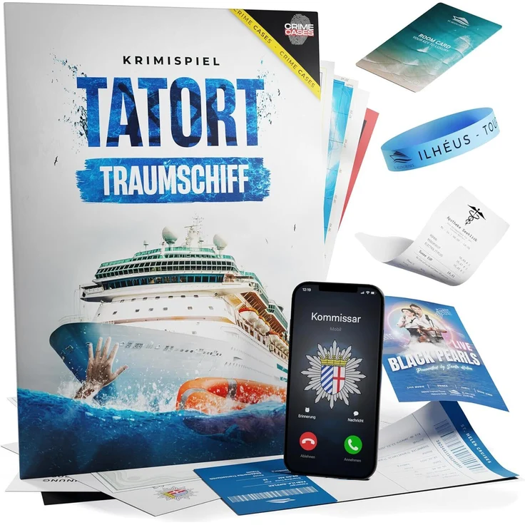 CRIMECASES Krimispiel: Tatort Traumschiff, Exit Escape Spiel für 1-6 Personen, ab 14 J., für Erwachsene, Mordfall lösen im heimischen Setting