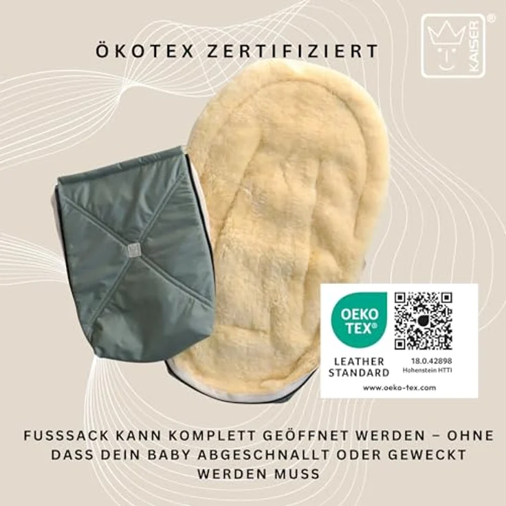 Kaiser Lammfell-Fußsack Emmy, warm und atmungsaktiv für Babyschalen & Babywannen, Salbei Green – Bild 3