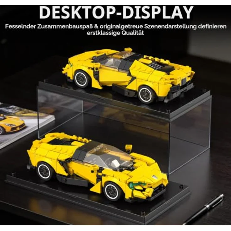 Mould King 27152 Technik Speed Champions, goldenes Sportwagen-Modell mit 409 Klemmbausteinen und Acryl-Vitrine – Bild 3