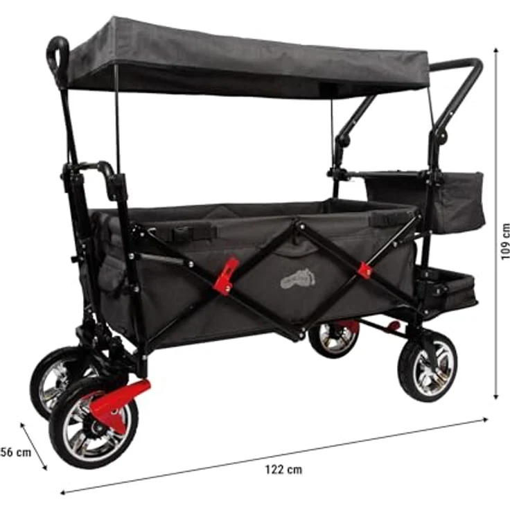 small foot Bollerwagen mit Dach, Ablagekorb, Regenschutz & Transporttasche, bis 80 kg belastbar - Schwarz – Bild 22