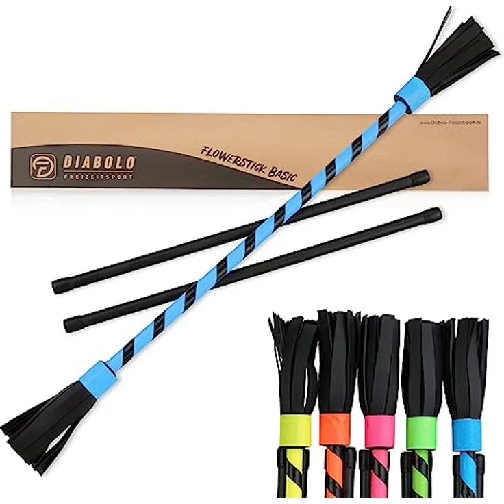 Diabolo Freizeitsport Flowerstick Basic, UV reaktiver Flower Stick in türkis, inkl. zwei Fiberglass Handstäben, ideal für Anfänger und Festivals – Bild 1