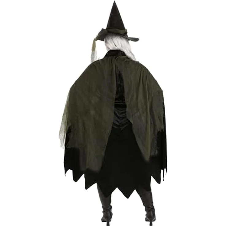 Metamorph Gothic Witch Kostüm (S), hochgeknöpfte Jacke mit Spitzkragen, mehrlagiger Überrock und zweiteiliger Hexenhut, schwarz – Bild 4