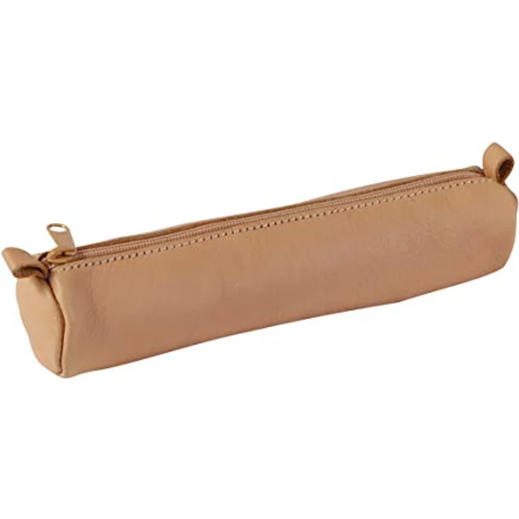 Clairefontaine 8303C Schlampermäppchen, aus echtem Leder, rund, Ø4,5 x 18cm, natur – Bild 1
