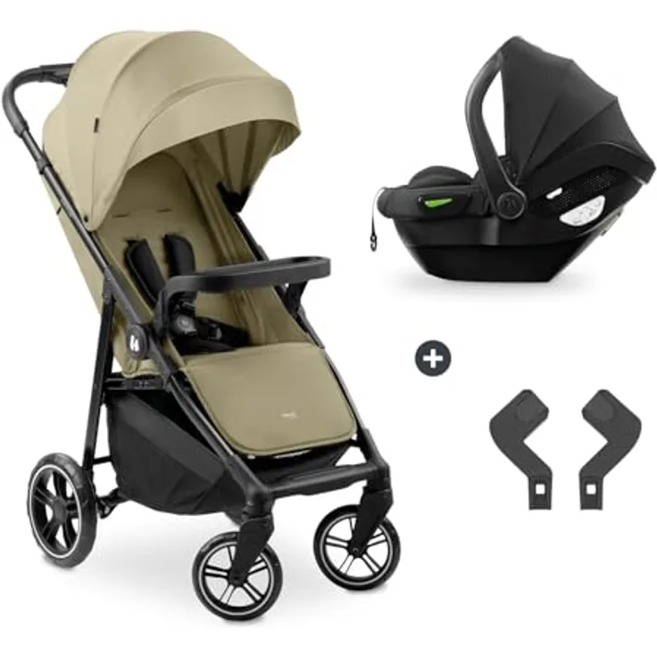 hauck 2in1 Kinderwagen Set Shop N Care Travel Set inkl. Buggy und Babyschale, Liegefunktion, Getränkehalter & Tablett, UV-Schutz 50+ (Olive)