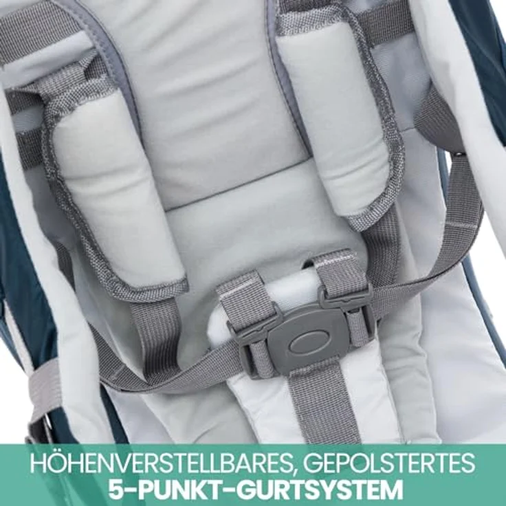 Fillikid Babytrage, Rückentrage für Baby & Kleinkind mit Sonnenschutz, blau, ergonomisch gepolstert, höhenverstellbar, für Wanderausflüge – Bild 6