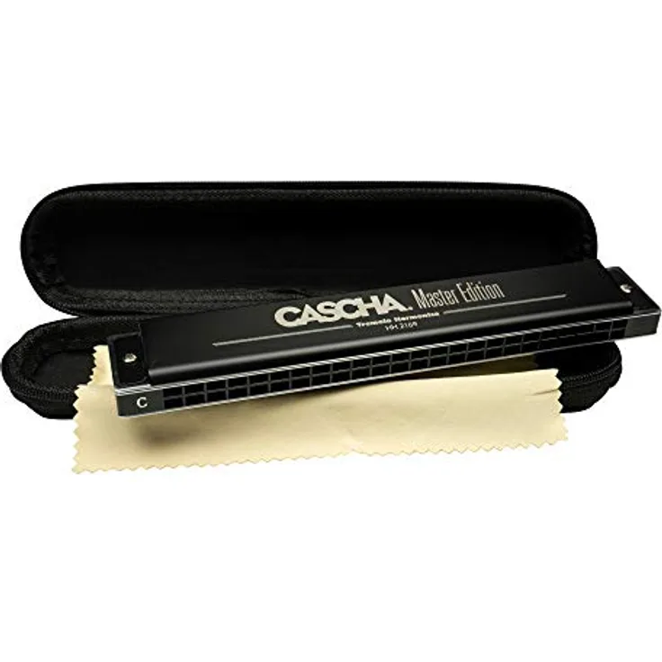 CASCHA Master Edition Tremolo-Mundharmonika, 24 Löcher, C-Dur, inklusive Soft-Case und Pflegetuch, Professional Diatonic Tremolo Harmonica, Schwarz