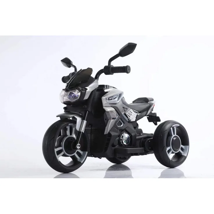 BoGi Elektro-Kindermotorrad 3-Rad, 6V Elektrofahrzeug mit Musik und Licht, grau – stabil und kindgerecht für Fahrspaß ab 2 Jahren