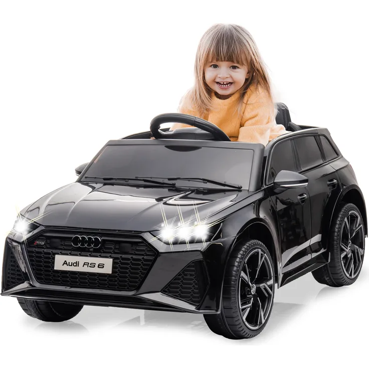 Jamara Germany Ride-on Audi RS 6 schwarz 12V 2,4GHz, lizenziertes elektrisches Kinderfahrzeug mit LED-Licht, Bluetooth und Music Funktion