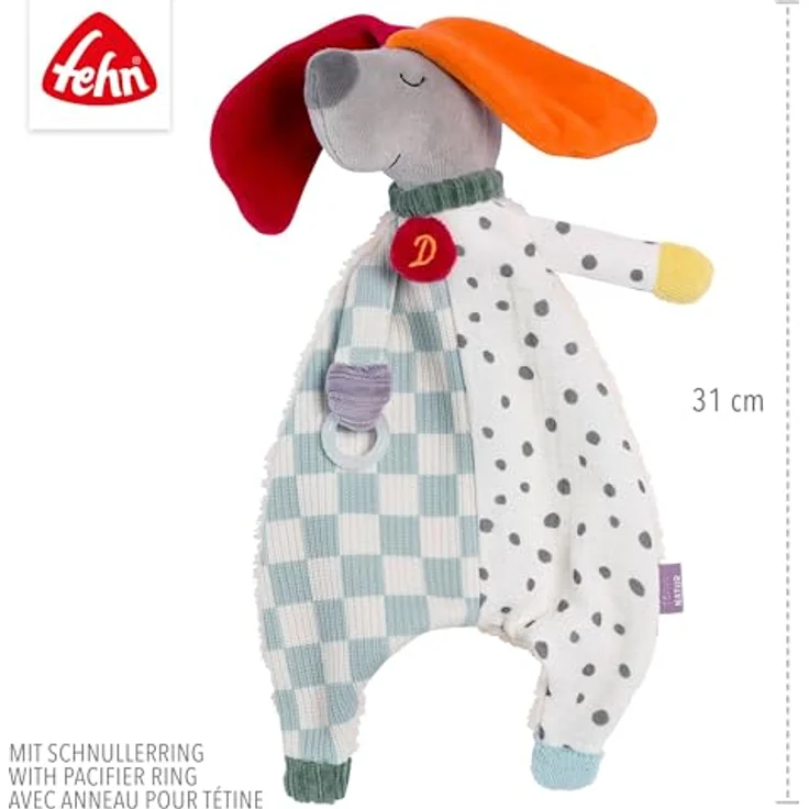 Fehn Kuscheltuch Schmusetuch Hund NATUR, aus Bio-Baumwolle mit praktischen Befestigungsring – Bild 2