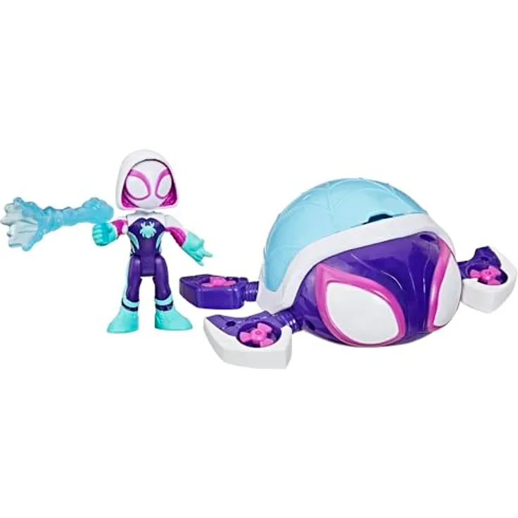 Spidey and his Amazing Friends Marvel Spidey Water-Webs Ghost Spielzeug, 7,6 cm Figur mit Farbwechsel-Augen und Schildkröten-Fahrzeug, inspiriert von Disney Jr.