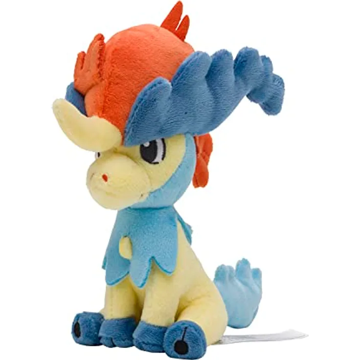 Tinisu Pokemon Keldeo Kuscheltier, 20 cm Plüschtier im Poké Doll-Stil, mit Horn und plüschigen Verzierungen, für Kinder ab 4 Jahren