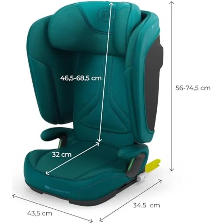 KinderKraft Unity 2 I-Size, Kindersitz mit ISOFIX, 5-fach verstellbarer Rückenlehne, erweiterter Seitenaufprallschutz, Air FLOW Belüftungssystem, faltbares Design, GRÜN – Bild 10