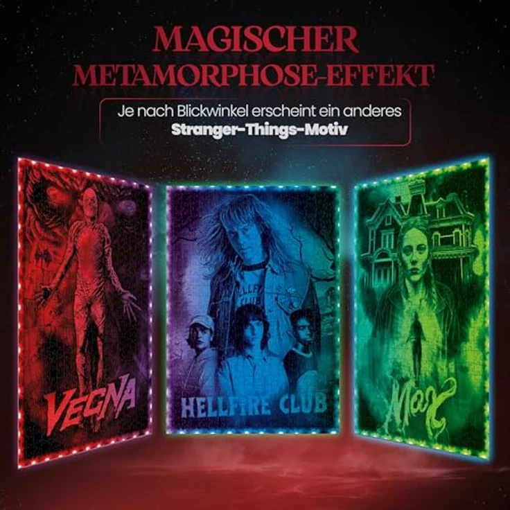 Clementoni Stranger Things Metamorphic Art Collection Vecna, 520 Teile Puzzle mit beleuchtetem RGB-Rahmen, offizielles Merch-Set für Fans & Sammler, ideal als Deko & Geschenk – Bild 4