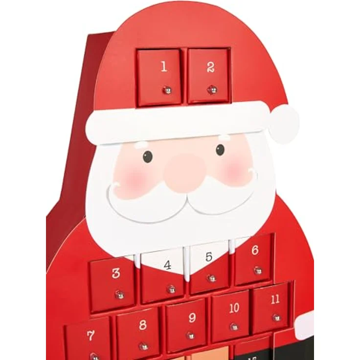 BRUBAKER Adventskalender zum Befüllen 2025, Weihnachtsmann-Design mit 24 Türchen aus roter Pappe, 46 cm groß, ideal für Gutscheine und Süßigkeiten – Bild 4