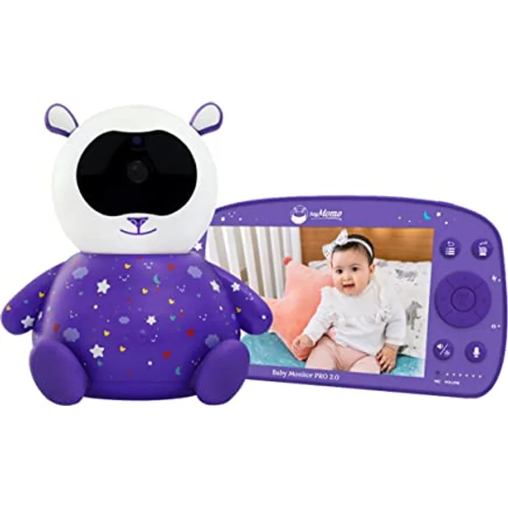 SoyMomo Babyphone Pro 2.0 mit HD-Kamera, Intelligentes Babyphone, 2-Wege-Audio und 5,5-Zoll-Display, Nachtsicht, Temperatursensor, ECO-Modus und 355°-Drehung, Geschenk (Lila)