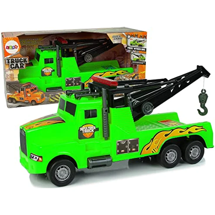 Lean Toys Roadside Assistance Traktor 1:10, Pannenhilfe-Spielzeug mit Kran und Abschleppseil, grün – Bild 1