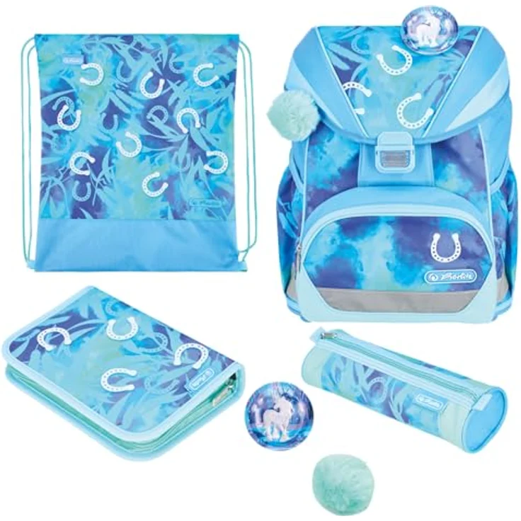 Herlitz Schulranzen Set 6-teilig Lucky Horse Ultralight XL, Ergonomische Schultasche für 1. Klasse, 22 L Volumen, wasserabweisend, inkl. Etui und Sportbeutel – Bild 1