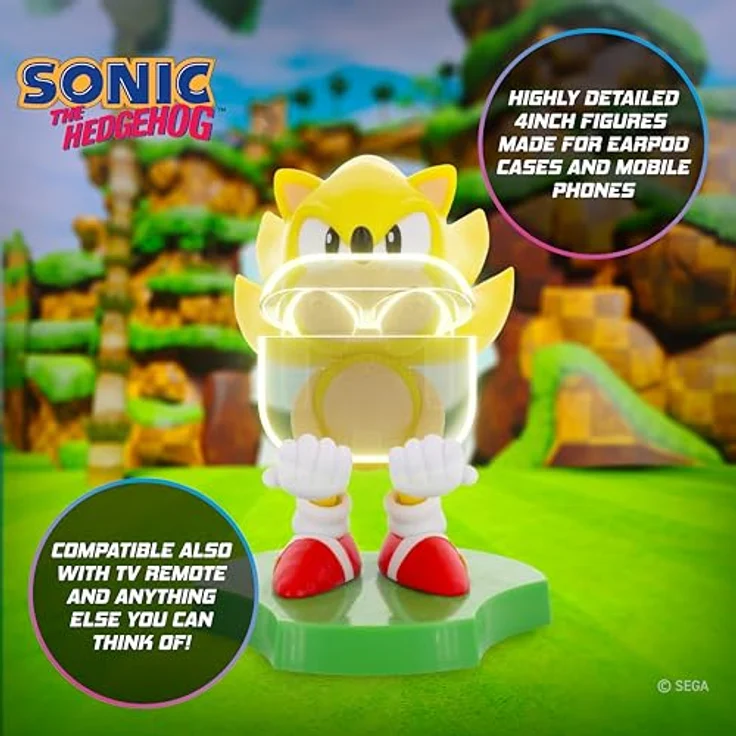 Exquisite Gaming Sonic the Hedgehog Super Sonic Mini Cable Guy, detailreiche Sammelfigur zur Halterung von Earpod Cases und Smartphones – Bild 3