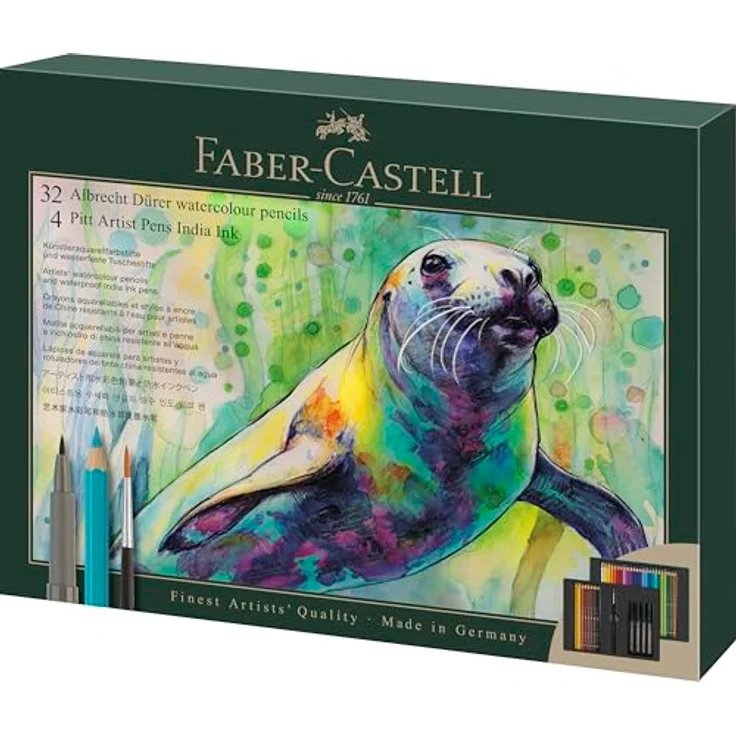Faber-Castell Geschenkset Albrecht Dürer & Pitt Artist Pen, 37-teilig, inkl. 32 Aquarellstiften, 4 Tuschestiften und Aquarellpinsel, Künstlerbedarf für Einsteiger und Profis – Bild 1