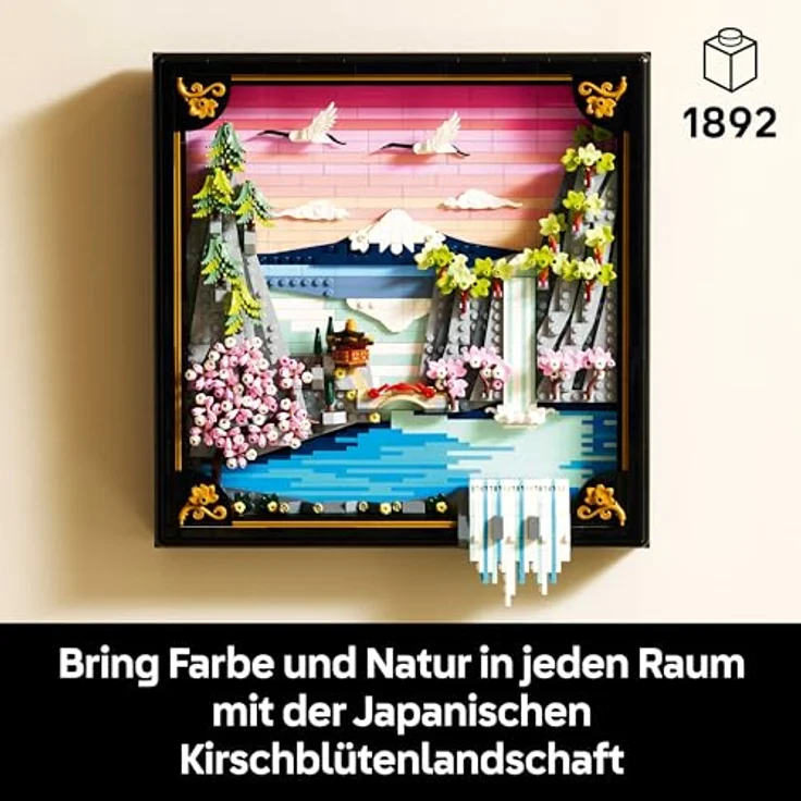 LEGO Art Japanische Kirschblütenlandschaft 31218, DIY Bauset für Erwachsene mit 3D Wandkunst im Rahmen, inklusive Fuji-Berg, Sakura, Wasserfall und Teehaus – Bild 2