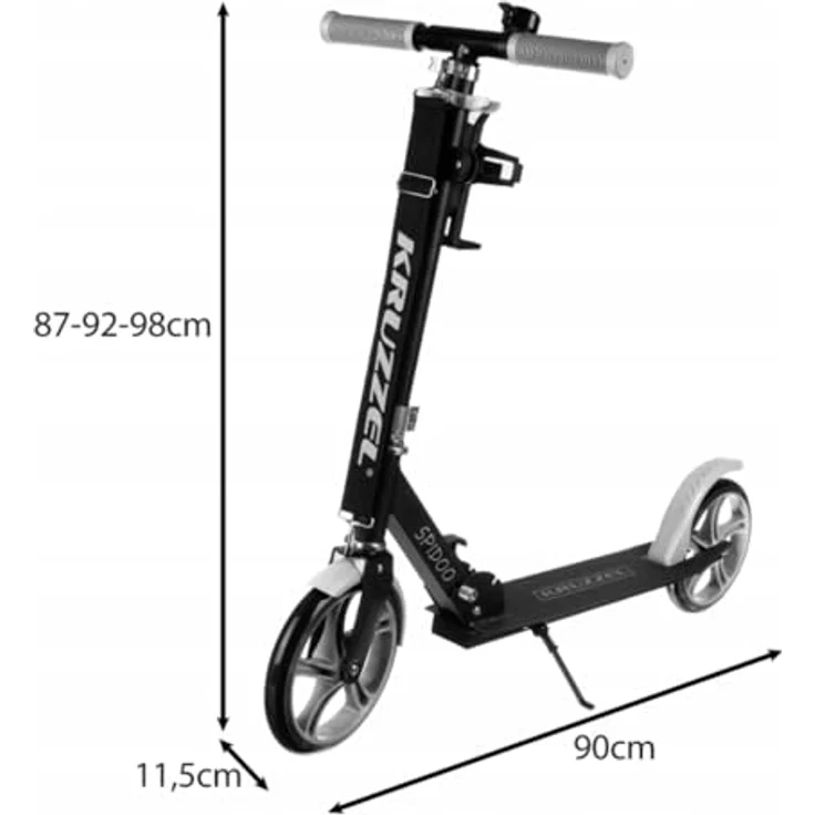 KRUZZEL Kinder Scooter Klappbar, 200-mm-Räder, höhenverstellbar 87-98 cm, Grau mit Fußbremse und Flaschenhalter, Aluminiumrahmen bis 100 kg – Bild 2