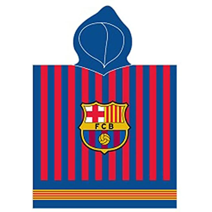 BERONAGE Kapuzenhandtuch FC Barcelona Kinder Kapuzen Fußball Bade-Poncho 60x120 cm, 100% Baumwolle, Frottee in Velours-Qualität, blau – Bild 2