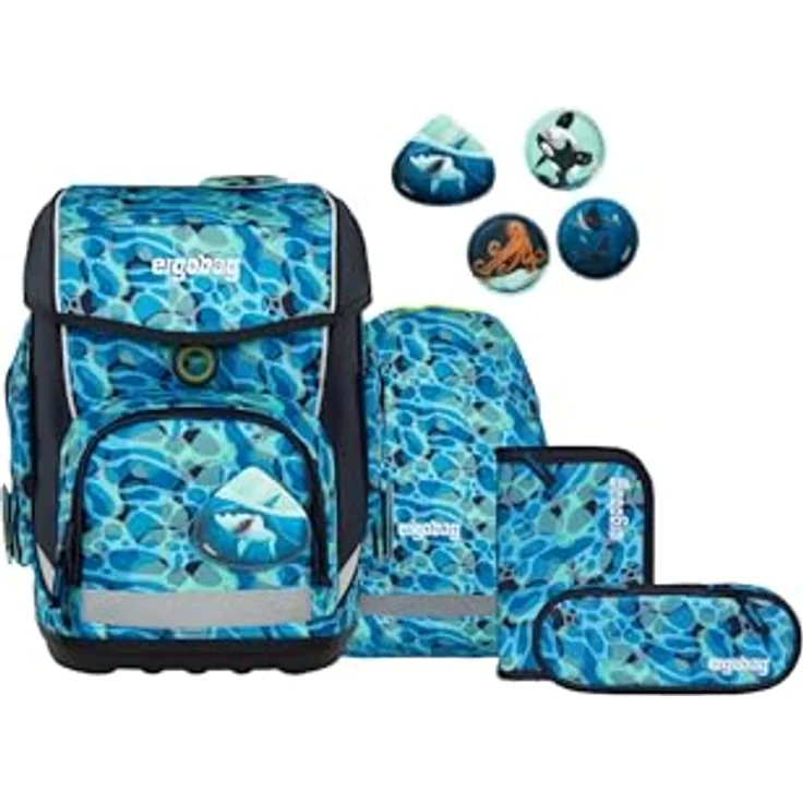 ergobag cubo Set, ergonomischer Schulrucksack 5-teilig für 1. Klasse, höhenverstellbar, mit Sportbeutel und gefülltem Federmäppchen, Umweltfreundlich aus 27,7 recycelten PET-Flaschen – Bild 1