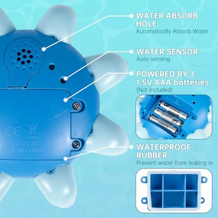 Jiosdo Oktopus Badespielzeug, Spray Wasserspielzeug mit Licht, leuchtend, aus ABS-Material, für Baby und Kinder, Blau – Bild 4