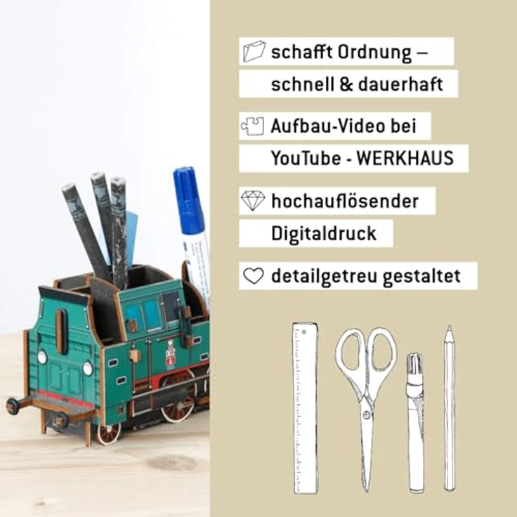 Werkhaus Stiftebox Dampflok OKL 2, Stiftehalter aus Holz mit 12 Fächern, farbenfrohes Design – Bild 6