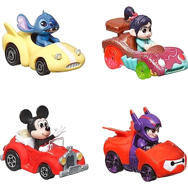 Mattel Hot Wheels RacerVerse Disney 4-Pack, Spielzeugautos mit beliebten Disney-Charakteren, optimiert für Hot Wheels-Strecken – Bild 1